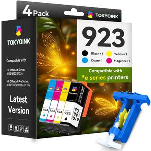 TOKYOINK 923 Ink Cartridges Combo Pack Replacement for HP 923 Ink Cartridges Work for OfficeJet Pro 8120 8122 8122e 8123 8124 8125 8130 8132 8134 8135e 8138e 8139e Printer Without Chip (4 Pack)