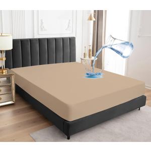 Queen Size Mattress Protector, Waterproof Mattress Protector, Fitted Sheet Style Mattress Cover with 18" Deep Pocket, Washable and Comfortable-Light Tan, Queen