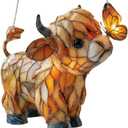 Highland Cow Butterfly Suncatcher with Amber Tones - 2D Stained Glass Style Window Hanging | Farm Animal Sun Catcher Ornament for Home Garden Farmhouse Decor, Gift for Cow Lovers
