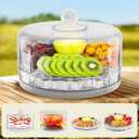 Compact Multifunc Chilled Serving Tray with Clear Rotating Lid,9 Inch Fruit Platter Tray for Parties and Small Cake Stand with Ice Storage Four Compartment Platter for Veggie Sushi Snacks Cupcakes
