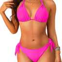 Women Halter Bikini Set - Two Piece Triangle Swimsuit Tie Bathing Suit 2025 Cute Swimwear (Small, Hot Pink)
