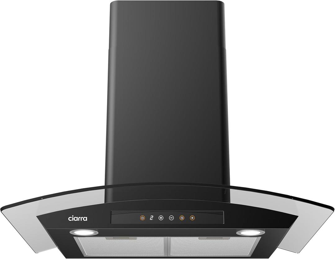 CIARRA Black Range Hood 30 inch with Soft Touch Control 450 CFM Stove Vent Hood for Kitchen with 3 Speed Exhaust Fan Auto Shut Off Function CAB75502
