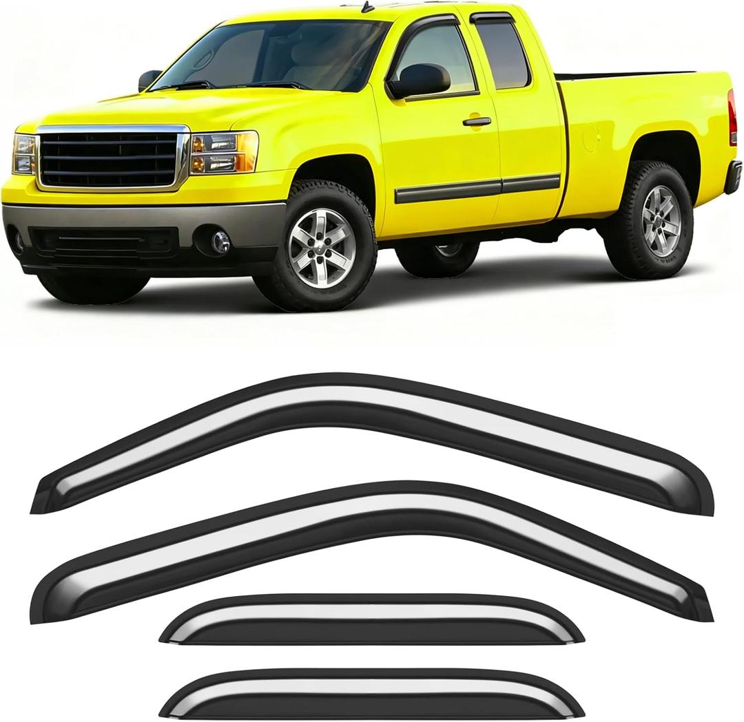 Tape-on Window Rain Guard for Chevy Silverado/GMC Sierra 1999-2006 Extended Cab Extra-Thick Rain Guards Side Truck Window Visors Vent Visor Window Deflectors Vent Shades Car Accessories