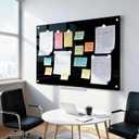 Black Dry Erase Board, 36" x 24" (3' x 2') Magnetic Large Black Glass Board Frameless Wall Mounted Glass Whiteboard for Office, School & Home with 1 Acrylic Pen Tray & 6 Strong Magnets