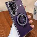 Magnetic Kickstand (Glitter Diamond Bumper) Case for Samsung Galaxy S25 S24 S23 S22 Ultra Plus (Compatible with Magsafe) Sparkling Cover Shiny Rhinestone Cases (Purple,for Galaxy S25)