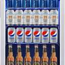 Weili 20 Inch Built in Beverage Fridge with Glass Door, 120 Can Under Counter Soda Beer Drink Refrigerator with Blue LED Light for Home Office or Bar, 36-50F Auto Defrost