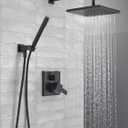 Delta Modern 14 Series Round Rain Shower System Faucet Set, Rainfall Brushed Gold Shower Head and Handle Set, Valve Trim Kit, 10 Inch, Champagne Bronze T342702-CZ (Valve Not Included)
