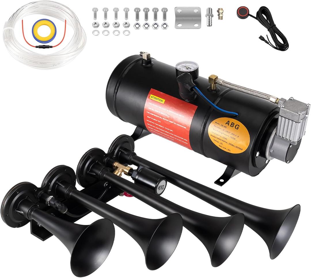 Train Horns Kit for Trucks 180dB Super Loud Truck Air Horn with 150 PSI 12V Air Compressor Air Tank Can for Truck Car Jeep SUV Train Pickup Boat and Other Vehicles
