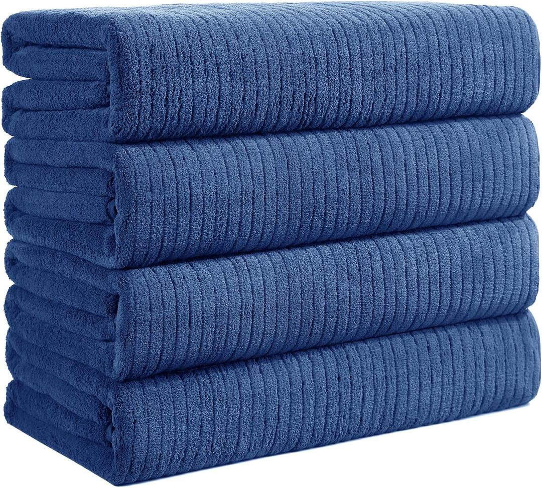 Bath Towels Set of 4 Extra Large 35 x 70 Inches,Luxury Thick High Absorbent and Quick Dry Bath Sheet,Ultra Soft Microfiber,Bathroom,Beach,Yoga,Sport,SPA,Fitness (Navy Blue)