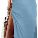MARZXIN Women 2025 Casual Maxi Dress Short Sleeve V Neck Stripe Sundress Split Loose Long Summer Tshirt Activewear Dress (B-cream Blue), Size: X-Large
