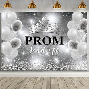 MEHOFOND 7x5ft Prom 2026 Backdrop Black and Silver Crown Send Off Decorations Banner Congrats Graduation Background Graduation Prom Night 2026 Party Decorations Banner Photo Studio Props