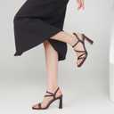 SLXCHBSL Strappy Heels for Women 3 Inch Chunky Block High Heels Square Open Toe Ankle Strap Dress Sandals for Wedding Prom Party Bridesmaid