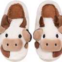 XIXITIAO Slippers For Women,Cow Slippers,Womens Fuzzy Slippers,Cute Animal Cartoon Fluffy Plush House Slippers For Women Men Indoor (Brown)