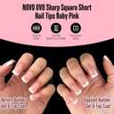 NOVO OVO Short Sharp Square White French Tip Nail Tips Press on BABY PINK, Need Builder Gel Top Coat Nail Glue, Soft Gel Fake Nail Extension, Full Cover False Nails for Salon DIY x 15 Sizes 240 pcs