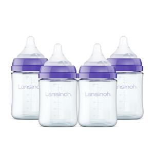 Lansinoh AntiColic Baby Bottles, BPAFree Plastic, 5 Ounces, 4 Count, Slow Flow Nipples (Size S), Breastfeeding Bottle with NaturalWave Design