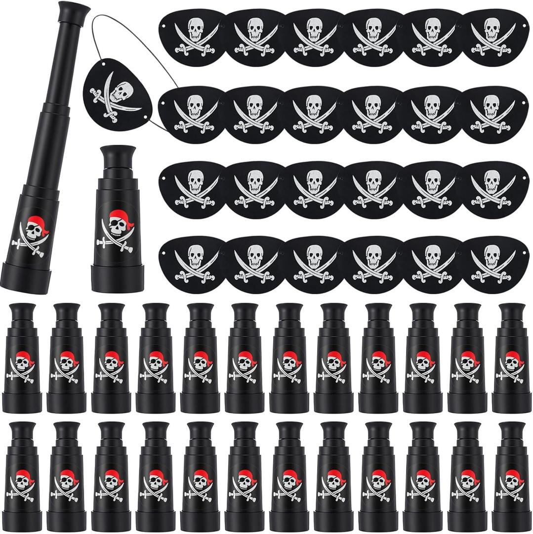 Soulchen 48 Pcs Pirate Party Sets Pirate Eye Patches Telescopes for Kids Black Patches Plastic Telescopes Bulk Halloween Party Favors for Kids Halloween Theme Birthday Supplies