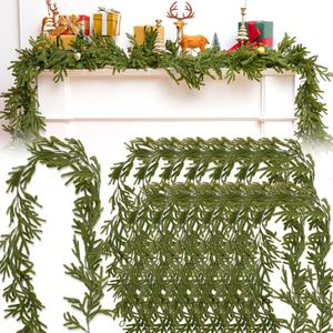 12 Pcs 5.6ft Artificial Christmas Garland Faux Norfolk Pine Garlands Realistic Leaves Hanging Greenery Plant for Christmas Table Fireplace Wall Mantle Indoor Xmas Decor