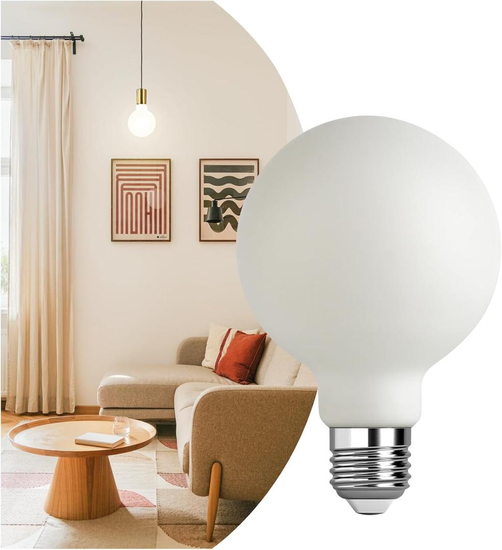 Frosted Globe Large Light Bulbs 60 Watt Equivalent, 6W Dimmable LED Globe Light Bulbs, 4000K Daylight, E26 Standard Base G30/G95 Vintage LED Edison Bulb, 1 Pack