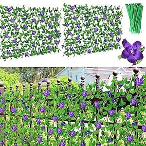Amazon.com : Sasylvia 2 Pcs Expandable Fence Privacy Screen 32'' x 116'' Easy to Expand Artificial Ivy Hedge with Flowers Faux Green Ivy Panel Decorative Fence Cover for Balcony Patio Apartment Home Outdoor : Patio, Lawn & Garden