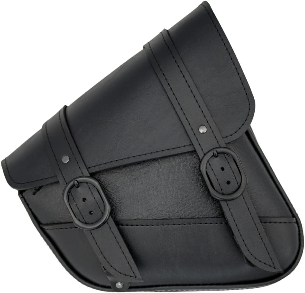 Black Synthetic Leather Black Jack Motorcycle Swingarm Bag for Sportster/Dual Shock Models - Black with Black Buckle - Made in USA by Willie & Max [59778-05]