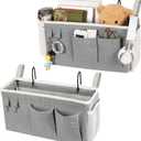 Loghot Bedside Caddy/Bedside Storage Bag Hanging Organizer for Bunk and Hospital Beds,Dorm Rooms Bed Rails,Can be Placed Glasses,Books,Mobile Phones,Keys (2pc Grey)