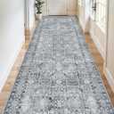 5x12 Rug Wide Hallway Runner: Washable Non Slip Runners for Entryway Living Room Dining Room - Soft Low-Pile Water Resistant Rugs - Thin Vintage Carpet Grey