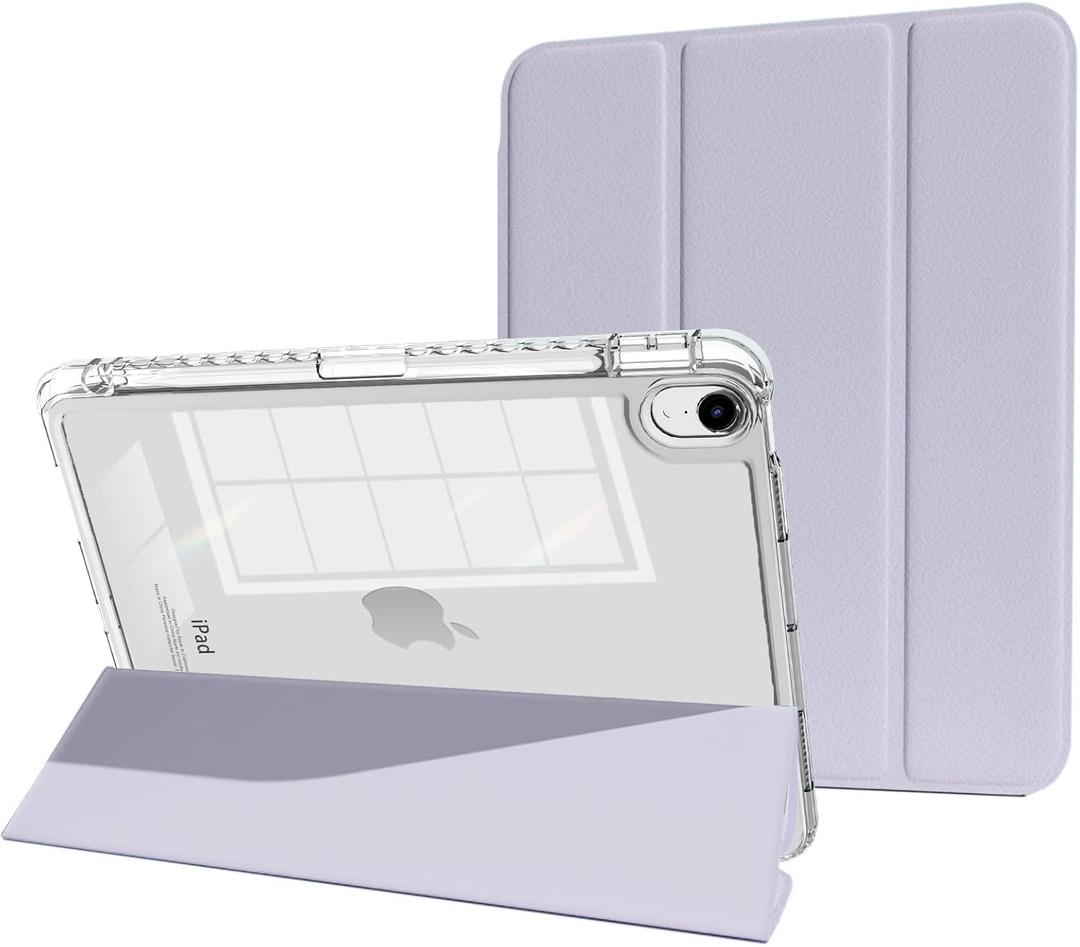 iPad Air 11 inch M3/2(2025/2024), iPad Air 5th Generation case 2022 with Pencil Holder, 2020 Air 4th Gen case, Slim Smart Cover with Clear Shell for iPad Air 6 Case,Lilac Purple