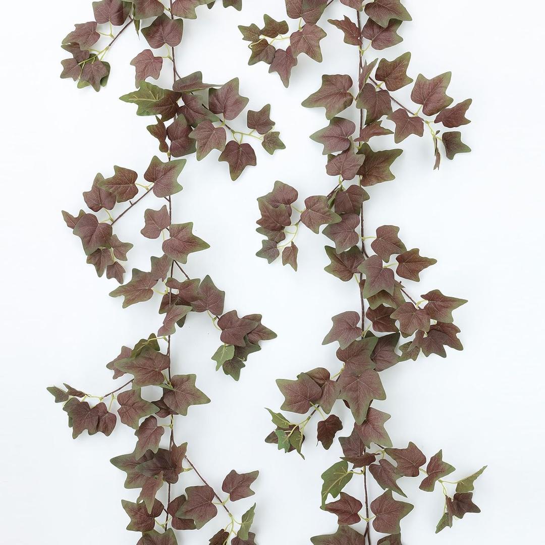 Mizii 2 Strands Artificial Vines Ivy Garland 74" Fake Vine with Silk Green Leaves Faux Hanging Plants Greenery Decoration for Bedroom Home Wall Party Wedding Arch Apartment Room Decor (Purple Green)