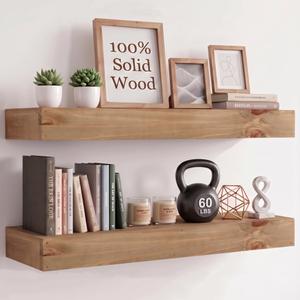 WOPITUES 48" Long Floating Shelves, 3" Thick Rustic Wall Shelves Set of 2