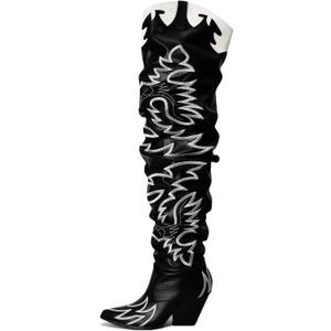 Cape Robbin Women's Western Thigh High Over The Knee Cowboy Cowgirl Boots - Chunky Block Heel Fashion Boots for Women (KELSEY-21) - Black Size 10