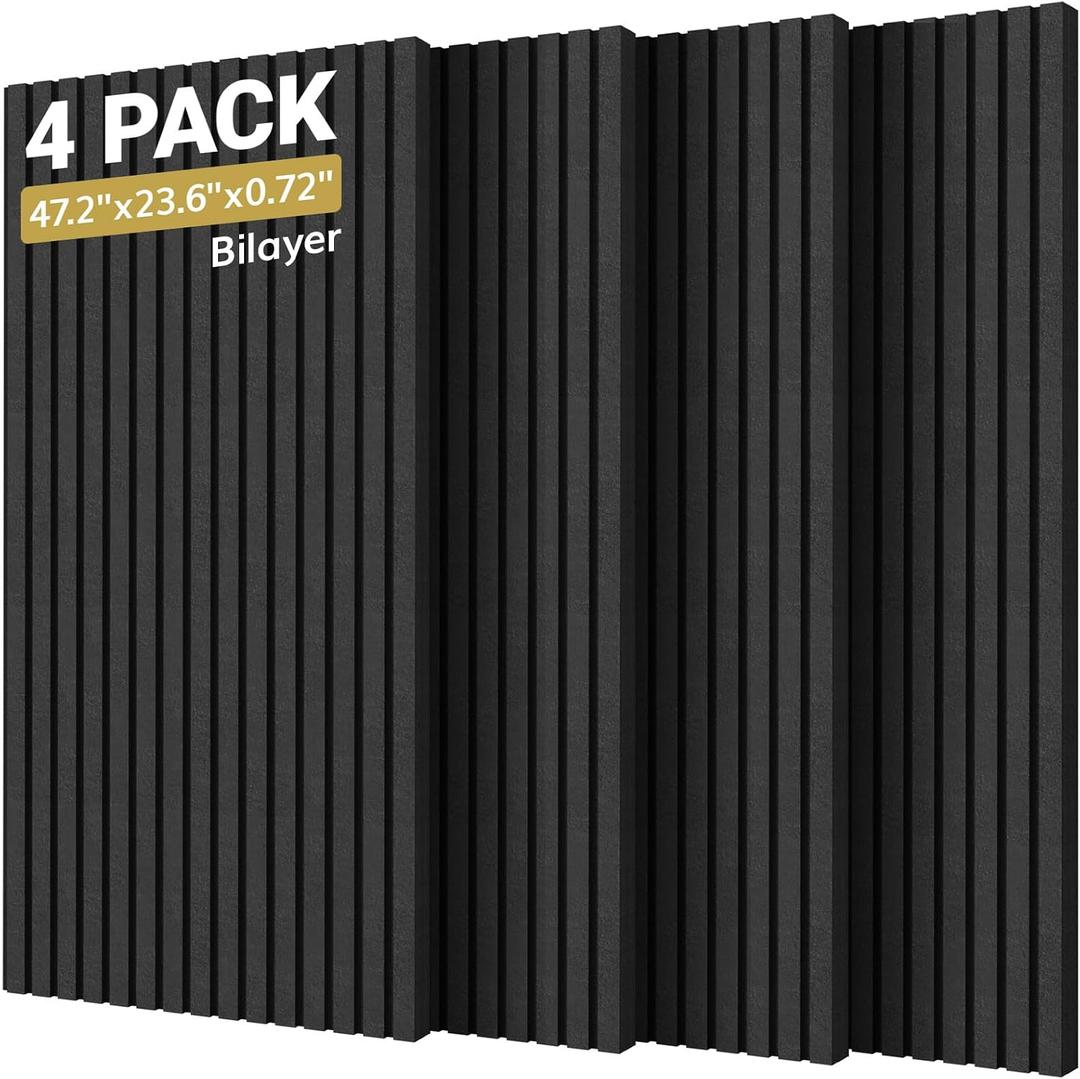TONOR Dual-Layer Thickened Acoustic Wall Panels Self Adhesive, 4 Pack 47.2"x23.6"x0.72" High Density Large Sound Proof Panels for Walls, Peel and Stick Wall Panels for Interior Wall Dcor, Black