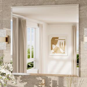Beveled Bathroom Mirror Frameless Rectangular, Bathroom Vanity Mirrored with 1" Beveled Edge, Shatterproof Modern Frameless Mirror Rectangle for Living Room, Entryway, Restroom (45" x 44")