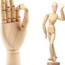 Pack of 2 12" Art Drawing Hand Model,8" Artist Wooden Mannequin Figure Human People Dolls Manikin Supplies Stop Motion Figure Kit, Wooden Tools Posable Figure for Drawing, Painting, Sketching
