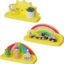 Veluckin Floating Shelves for Kids Room Nursery Wall Decor Display Compact Style for Livingroom Bedroom Bathroom3 PackE1 (Yellow Sun+yellow Umbrella+yellow Rainbow)