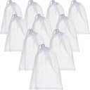TecUnite 10 Pcs Mesh Bags Drawstring Laundry Bags Large Nylon Mesh Gift Dishwasher Bag with Sliding Drawstring for Kitchen Jewelry Gifts Wedding Favor Home(11.8 x 7.5 Inch,White)