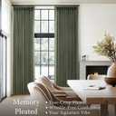 Sage Green Pinch Pleated Linen Curtains 102 Inches Long for Living Room Bedroom with Rings Hooks Clips Back Tab Semi Sheer Curtains Light Filtering Boho Farmhouse Drapes Light Green