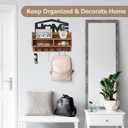 VIS'V Key Holder Wall Mount, Decorative Wooden Mail and Key Organizer with Storage Basket and Shelf, 2 Compartments, 6 Hooks, Brown