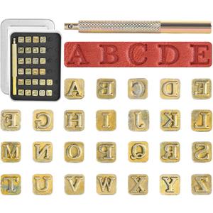 BESTNULE 27pcs Leather Stamps, Leather Stamping Kit, Leathercraft Stamping Tool Set, 26PCS Capital Letter Leather Stamps 6mm + 1 Stamping Handle for Leather Craft