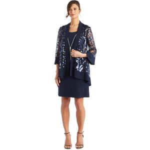 R&M Richards Womens Drape-Front Printed Two Piece Dress (6, Navy)
