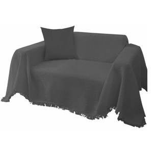 Couch Sofa Covers for Cushion, Simple Dark Gray Soft Washable Sofa Throw Cover for Dogs, Modern Solid Color Breathable Sofa Slipcovers Sectional Couch Cover Blanket with Tassel 71“x91”