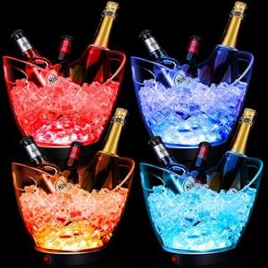 Umigy 4 Pcs LED Ice Buckets 2l Clear Plastic Beer Buckets with LED Light RGB Colors Changing Cooler Ice Container with Stand for Party Home Bar Ktv Clubs 1 BROKEN 3 NEW