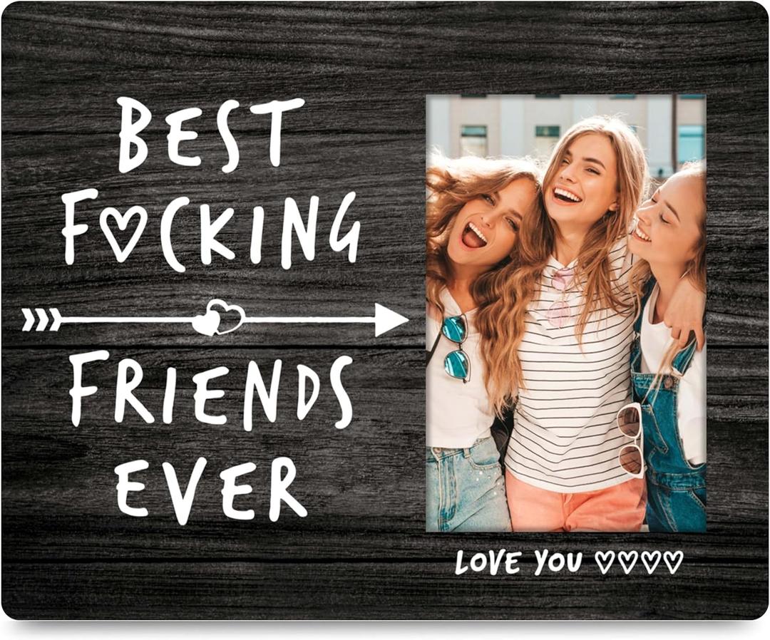 Friends Picture Frame 4"x6" Best Friends Ever,Black Friendship Photo Frame,Tabletop Stand or Wall Hanging(Hooks & Rope),BFF Gifts for Birthday,Christmas,Graduation.(004)