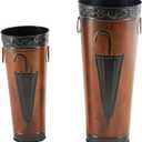 Deco 79 Metal Umbrella Stand with Umbrella Image and Handles, Set of 2 21", 17"H, Brown