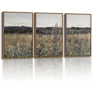 InSimSea Oversized Vintage Landscape Art for Living Room Bedroom,3Pcs, Extra Large French Country Paintings Wall Decor for Home, Rustic Farmhouse Meadow Framed Canvas Prints Picture,16x24in, 16"x24"x3