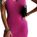 Sidefeel Womens 2026 Summer V Neck Ribbed Knit Sleeveless Tank Dresses Sexy Bodycon Club Night Out Dresses (Hot Pink, X-Small)