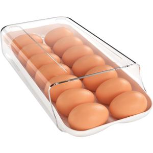 theaoo Egg Holder for Fridge, Automatic Rolling Egg Container for Refrigerator, Clear Plastic Egg Dispenser, Stackable Eggs Organizer with Quick Removable inner Tray For Organizers and Storage, 1 Pack (White)