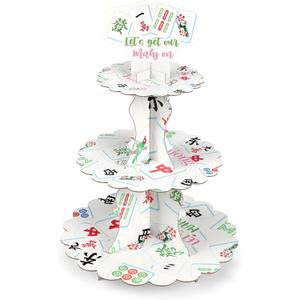 Mahjong 3 Tier Cupcake Stand Decoration Mahjong Party Decoration Game Supplies Cupcake Holder for Birthday Game Night Themed Party Supplies
