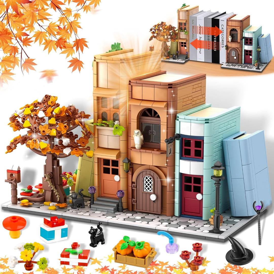 Zylvoxia Bookend Magic House Building kit, Home Decorative for Building Block Toy, Bookcase Miniature House Model Building, Cool Bookshelf Organizer and Home Decor 1488pcs (White)