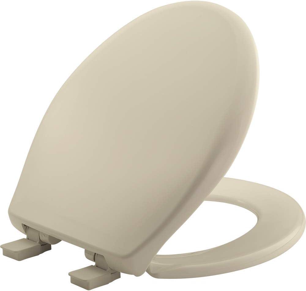 Mayfair Aurora Slow Close Toilet Seat, Easy Clean Hinges and Adjustable Perfect Fit Plastic Seat, Made in USA, Round, Bone
