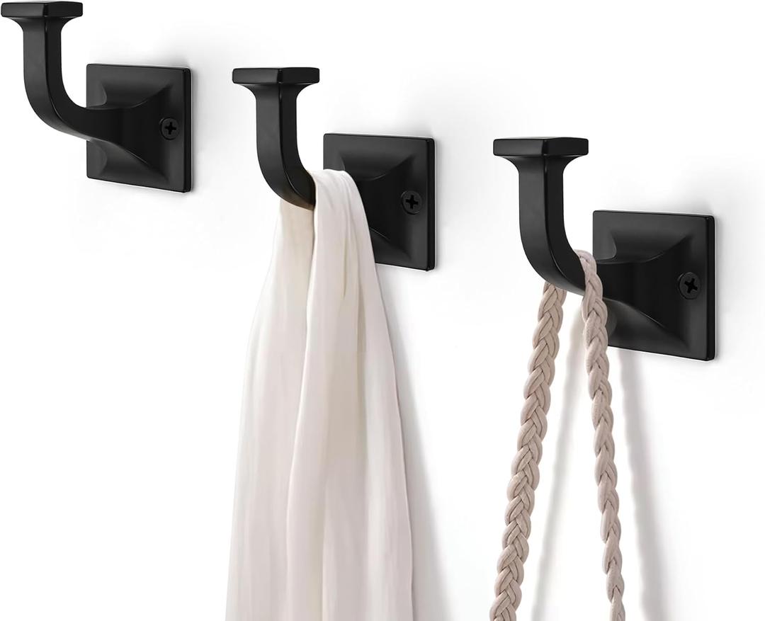 SAILING 3 Pack Coat Hooks - Matte Black Robe Hooks Decorative Wall Hooks for Bathroom Bedroom Kitchen Towel Robe Clothes Cabinet Closet Bathroom Hardware